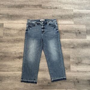 RM Rebecca Minkoff Medium Wash Preppy Straight Leg Raw Hem High Rise Size 14P